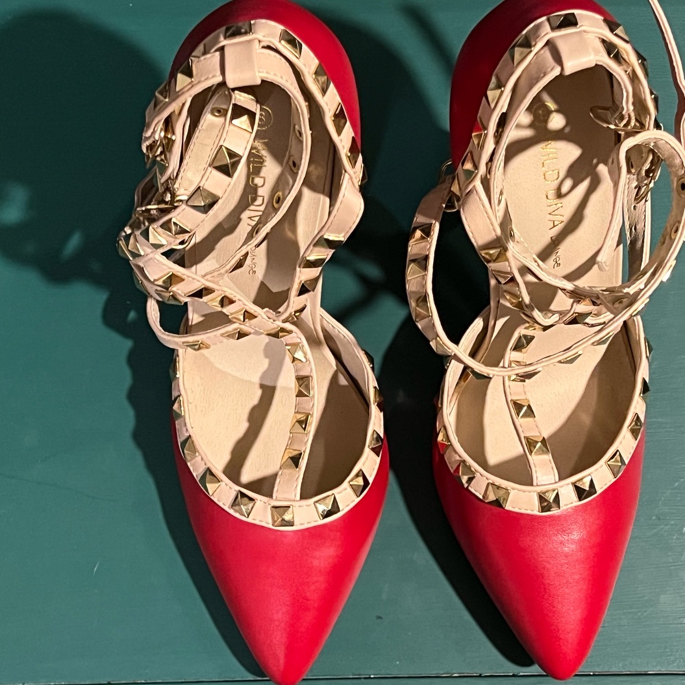Wild Diva Red Studded Stilletto Heels Size 8